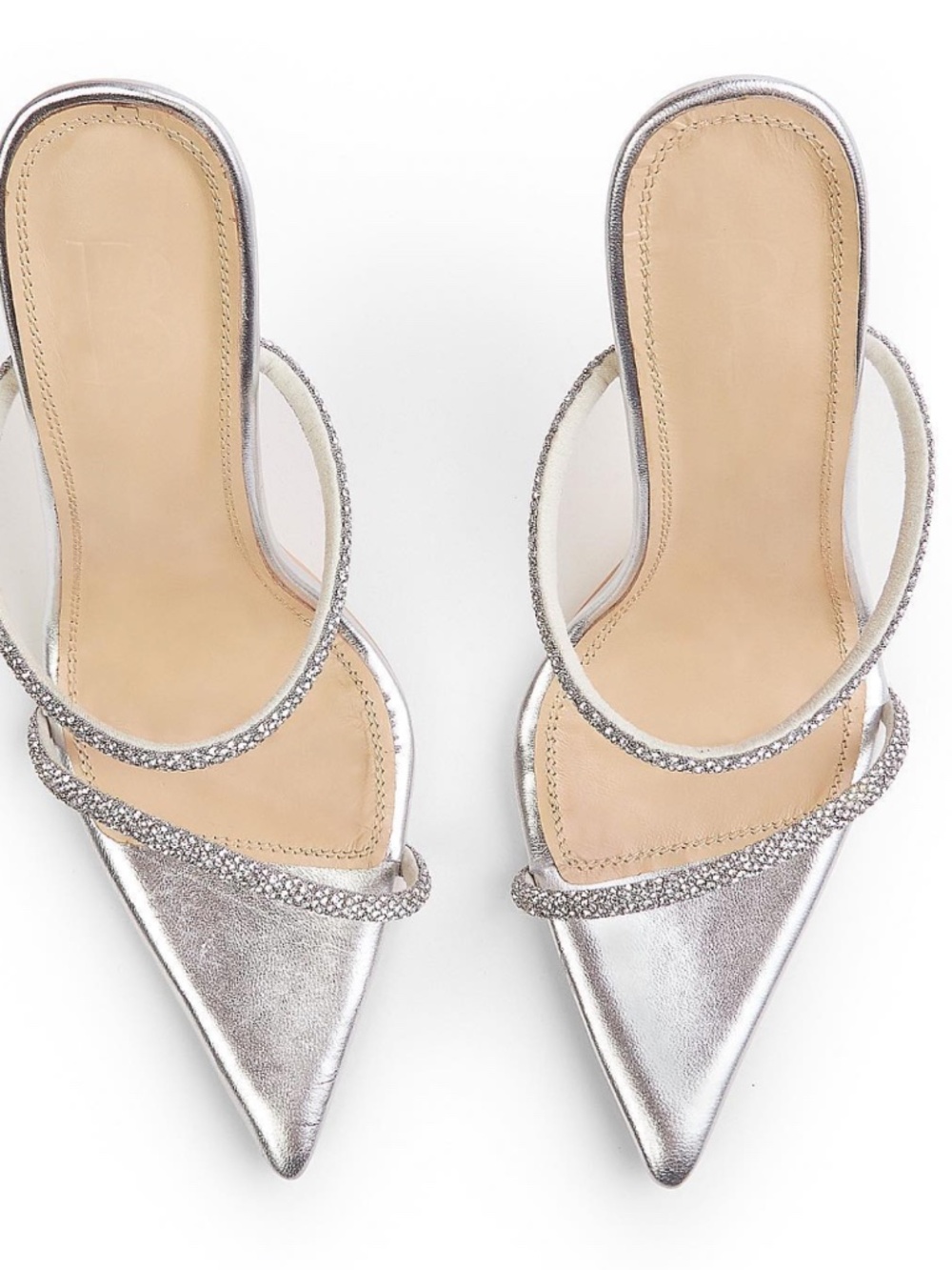 ByDose Silver Rhinestone Pointed Toe Mules - Picture 2 of 5